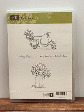 STAMPIN UP! 123077 ON THE GROW CLEAR MOUNT STAMP SET VESPA SCOOTER FLOWER SPRING